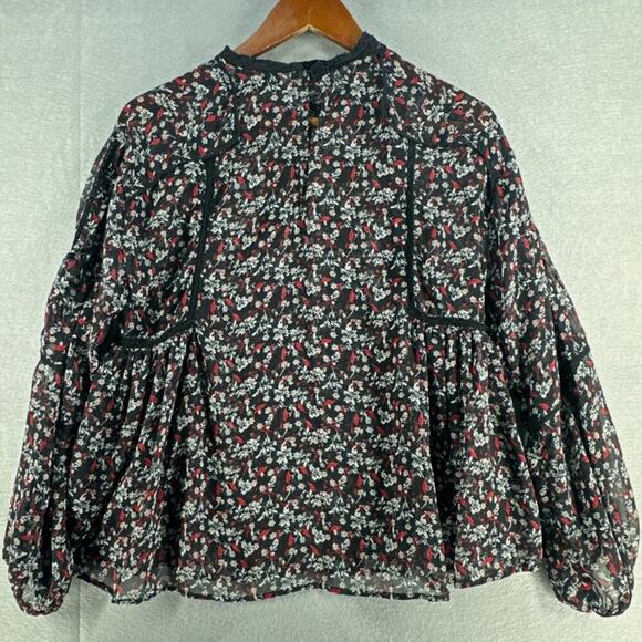 Zara Black Floral Sheer Crochet Peasant Blouse – Size L NWT - Picture 1 of 6